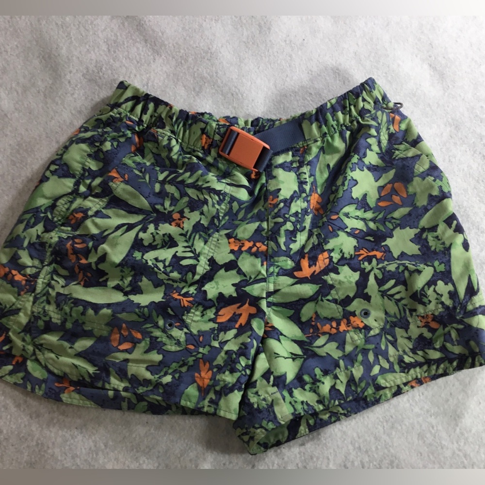 REI Green Floral Camo Women's Shorts with Orange Buckle SZ XS